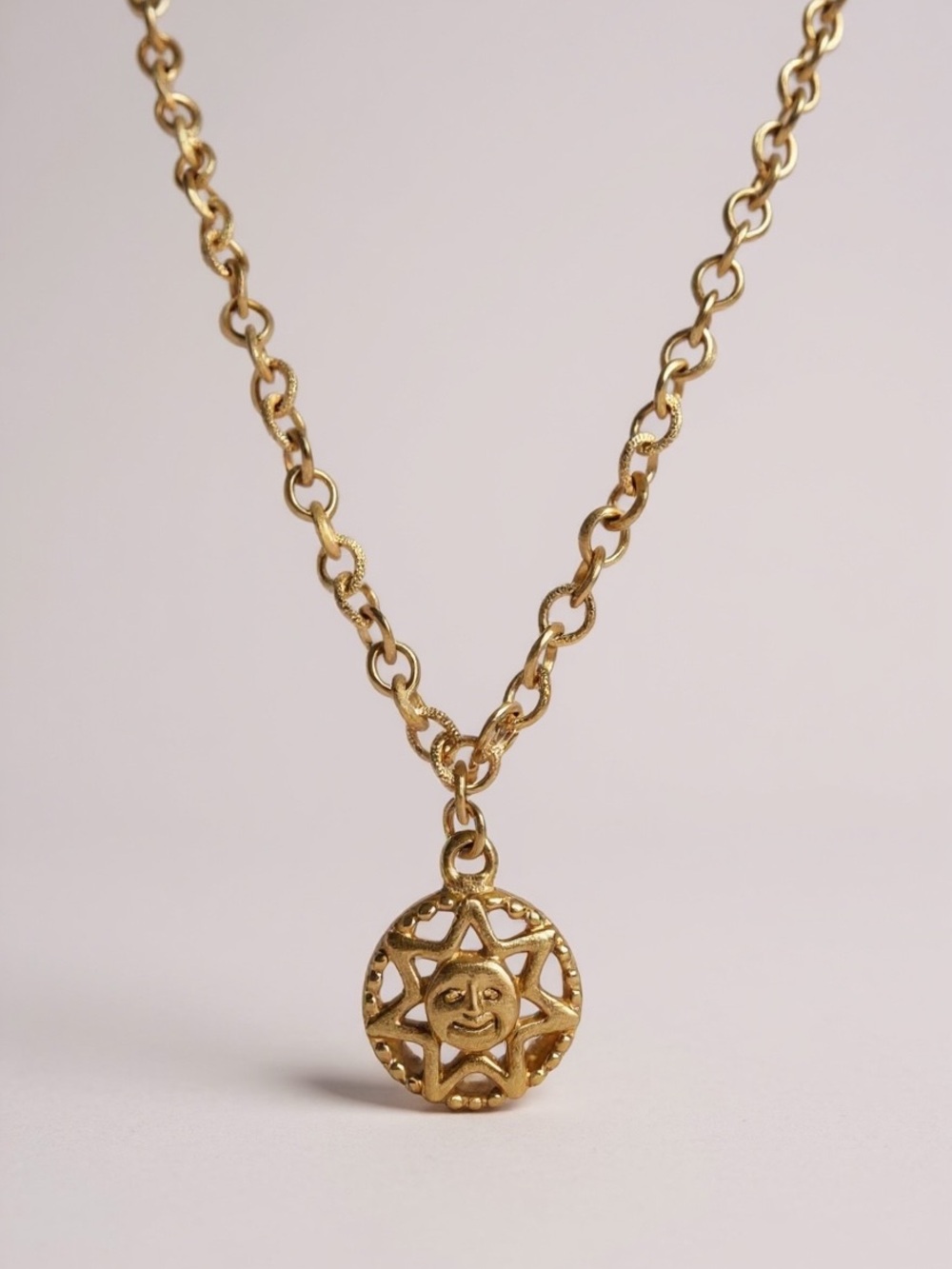 Vintage Anne Klein AK Gold Tone Sun Face Pendant Necklace